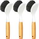 Holikme 3 Pack Cast Iron Brush and Scraper with Bamboo Handle  Skillet Scrubber with Tough Nylon Bristles, Kitchen Cleaner for Cleaning Skillet, Grill Pan, Dark Gray