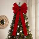 Large Christmas Tree Topper Bow,17.7 x 35.8 Inch Red Velvet Ribbon Bows with Long Streamer for Xmas Decorations Front Door Window Fireplace Home Decor (Red)