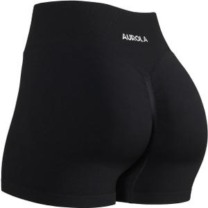 AUROLA Influence Workout Shorts for Women,2.5 No Roll Up Squat Proof Scrunch Seamless Compression Gym Short (Medium, Black)