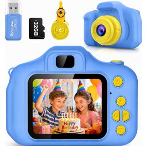 Kids Camera for Boys Girls Age 3-9, Toddler Digital Camera with 32GB SD Card, 1080P Video, Games & Filters, Shockproof First Camera Toy, Birthday for 3 4 5 6 7 8 9 Year Old