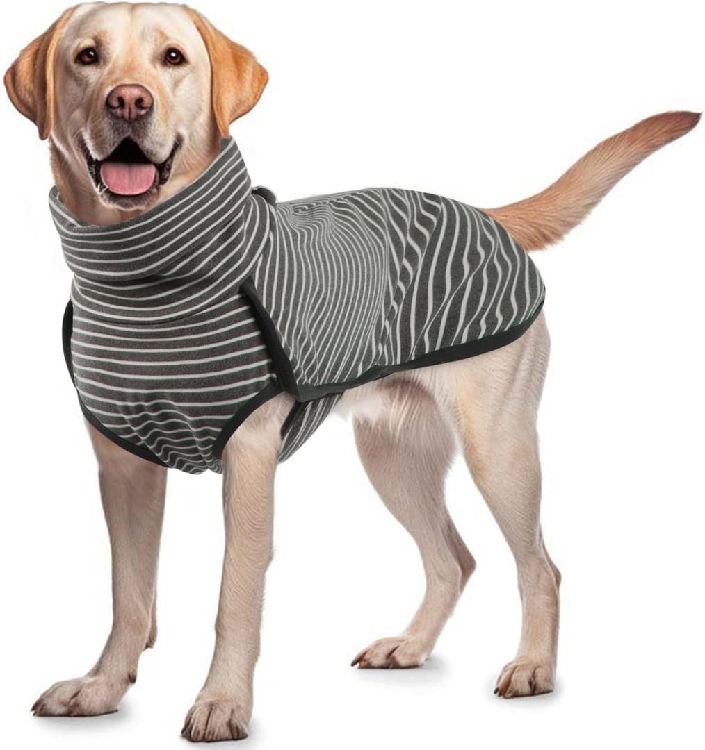 ROZKITCH Dog Winter Coat Soft Pullover Pajamas, Pet Windproof Warm Cold Weather Jacket Vest Cozy Jumpsuit Apparel Outfit Clothes for Walking Hiking Travel Sleep Stripe 3XL