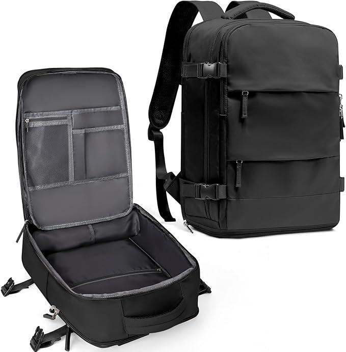 coowoz Travel Backpack For Women Men,Carry On Backpack,Hiking Backpack Waterproof Outdoor Sports Rucksack Casual Daypack Travel Essentials(Black) 18" x 13"