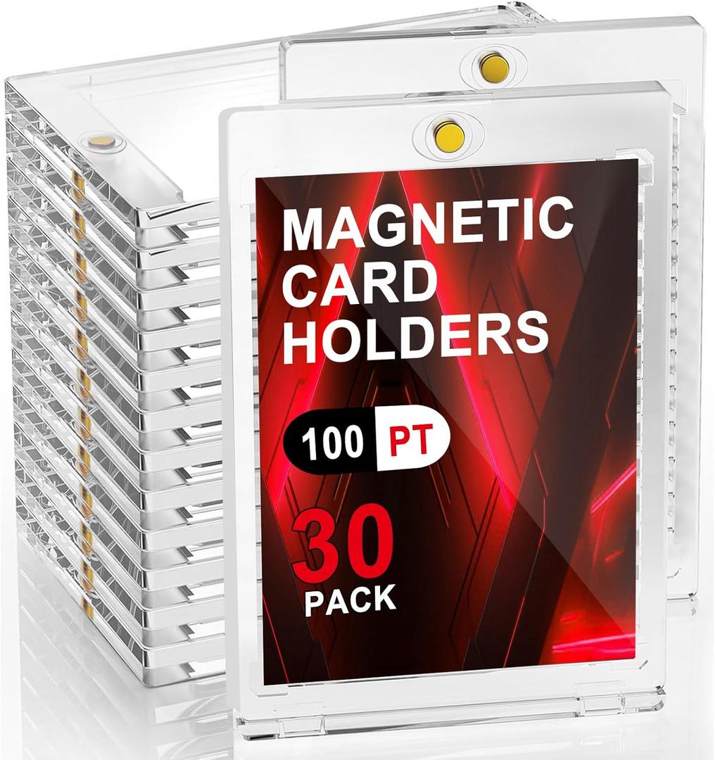 30pcs 100pt Magnetic Card Holders, One Card Touch Holder for Trading Cards, Baseball Card Protectors Hard Plastic, Magnetic Thick Card Display Case for Sports Cards, Game Cards