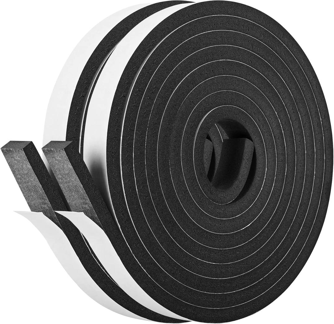 Kikerike Self Adhesive Foam Tape Weatherstrip 3/4In x 5/16In x 20Ft High Density Foam Insulation Strips Seal Weather Stripping with Strong Adhesive for Door and Window Sound Isolation Soundproofing
