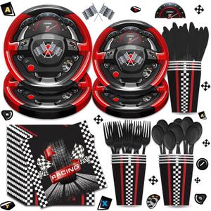 Race Car Birthday Party Supplies - Racing Cars Birthday Decorations Includes Plates, Napkins, Cups, Cutlery for Kids Boys Party, Serves 24