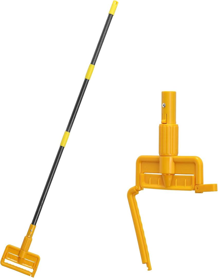 FLY HAWK Mop Handle Commercial Heavy Duty - 60 inch Metal Commercial Mop Stick,Side Gate Head Replacement Holder for Floor Cleaning,Clamp Handle Quick Change for Wet (1)