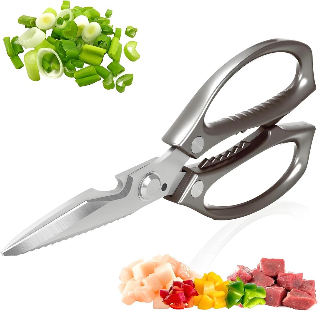 Kitchen Scissors, All PurposeUltra Sharp Meat ScissorsHeavy Duty Cooking ScissorDishwash Safe Stainless Steel Kitchen Shears for Food, Chicken Bones, Turkey (Silver)