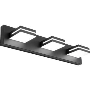 SineRise LED Modern Bathroom Vanity Light Fixtures (3-Light, 24-Inch, Dimmable), Matte Black Modern Acrylic Bathroom Wall Lighting Fixtures Over Mirror (Cool White 6000K)