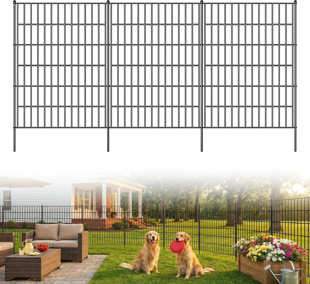 Toolterritary 15 Panels No Dig Decorative Garden Fence, 40in(H) x 37.5ft(L), Dog Fence Outdoor for Yard - Rustproof Metal Animal Barrier Fencing for Patio, Flower Bed, Ideal for Dogs, Rabbits