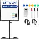 Mobile Whiteboard, 36x24 Inches White Board on Wheels, Height Adjustable Magnetic Dry Erase Board with Stand, Easel Style Whiteboard with Stand for School Classroom Office Home Teacher Homeschooling