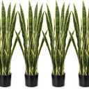 Crowye 4 Pack 3.15 Ft Tall Artificial Snake Plant Faux Sansevieria Plant Large Fake Snake Bulk in Pot for Home Office Housewarming Gift