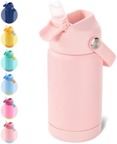 Kerilyn Kids Water Bottle, Stainless Steel Insulated Water Bottle For Kids, School, Boys Girls - Toddler Cup With Straws, Leak-proof, BPA Free, Pink, 12 oz