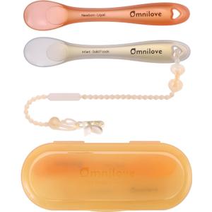 Silicone Baby Spoons 2-Pack with Case, New Born Self Feeding Toddler Spoon, Baby Led Weaning Supplies, Toddler Utensils with Safety Chain, Baby Eating Essentials, Dishwasher Safe (Feeding Spoons Set 0+ Months)