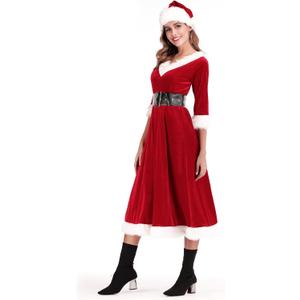 Soyoekbt Women's Santa Claus Costume V-Neck Christmas Long Dress