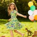 RAISEVERN Girls Dresses Short Sleeve for School Casual T-Shirt Dress Age 4-9 Years (7-8 Years, D1-dinosaur)