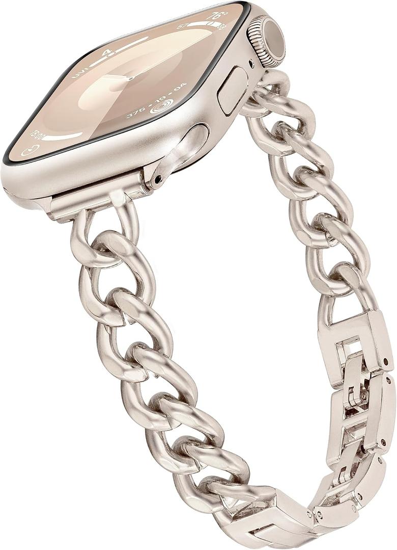 Slim Metal band Compatible with Apple Watch Bands for Women 38mm 40mm 41mm 42mm 44mm 45mm 46mm, Dressy Designer Strap Single Chain Wristband Thin iWatch Bands for Series 11 SE 10 9 8 7 6 5 4