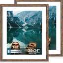 Hongkee 20x24 Frame Set of 2, Rustic Brown Wood Style - Display 16x20 Picture with Mat or 20 x 24 Poster without Mat, Wall Mounting Horizontal and Vertical