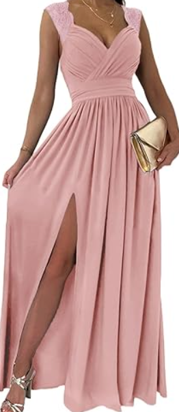 Dokotoo Womens Ladies Elegant Floor Length A Line Wrap Deep V Neck Backless Ruched Pleated Ruffled Split Long Maxi Formal Evening Party Prom Dress Bridesmaid Wedding Guest Dresses for Women pink M