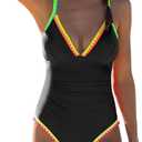 popvil One Piece Swimsuit 2025 Tummy Control Women Bathing Suit Shapewear Swimsuits Slimming Neon Cute Tie Back Swimwear (Medium, Black2)