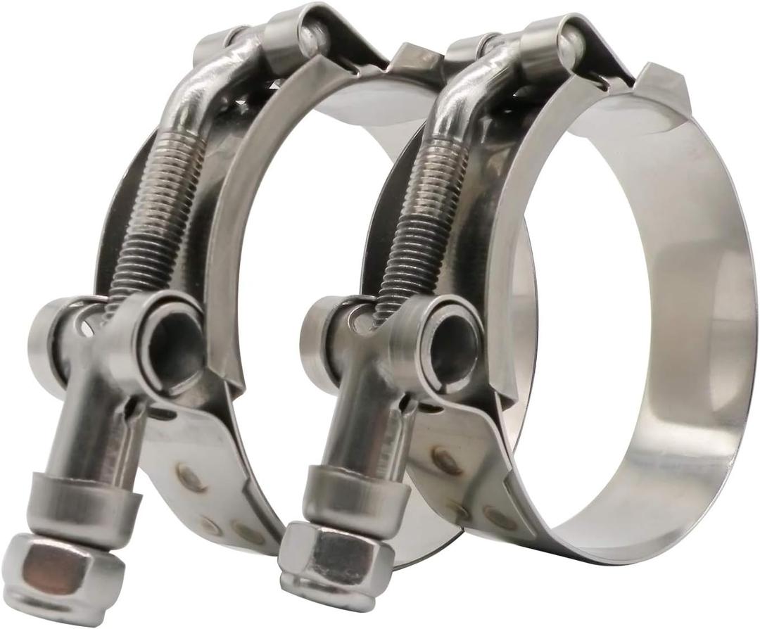 2" T-Bolt Hose O.D. Clamp - Working Range 1.81" - 2.05" Clamp for 2 inch Hose O.D., 46mm - 52mm, 2 pack, Suggest measure your hose O.D. before purchasing, Stainless Steel Bolt, Band and Locknut