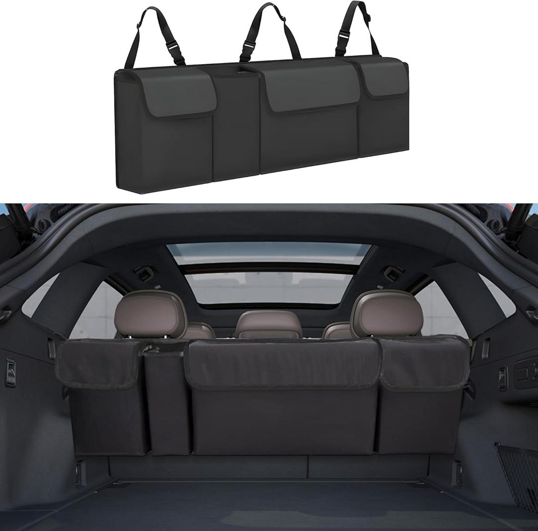 Car Trunk Organizer, Backseat Hanging Large Storage with Adjustable Straps,Waterproof PVC Collapsible Cargo Bag, Car Interior Accessories for Auto SUV MPV (Black)