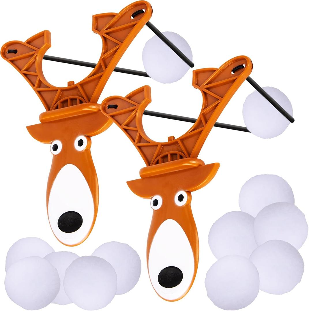 Indoor Snowball Fight Slingshot - Reindeer Slingshot Toy with 3 Balls - Shoots Balls Over 10 Feet - Cool Reindeer Toys for Kids - Sling Shot Reindeer Toy Shoots Fake Snowballs - Stocking Stuffers