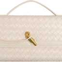 Woven Clutch Purses for Women, Leather Evening Bag Shoulder Handbag Formal Satchel Crossbody Purse Party Bag, Cream White