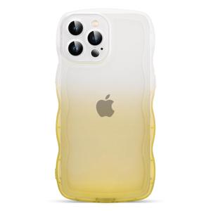 XIQI Compatible with iPhone 13 Pro Case 6.1" 2021, Cute Kawaii Curly Wave Frame Shape Soft Silicone Shockproof Protective Phone Cover for Women Girls, Gradient Yellow
