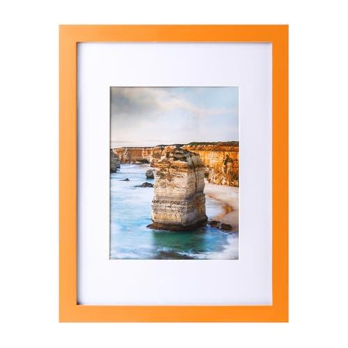 wyooxoo 9x12 Picture Frame Made of Solid Wood Photo Frame Display Pictures 6x8 with Mat or 9x12 Without Mat Colorful Frame For Table top Display or Wall, Orange, 1 Pack