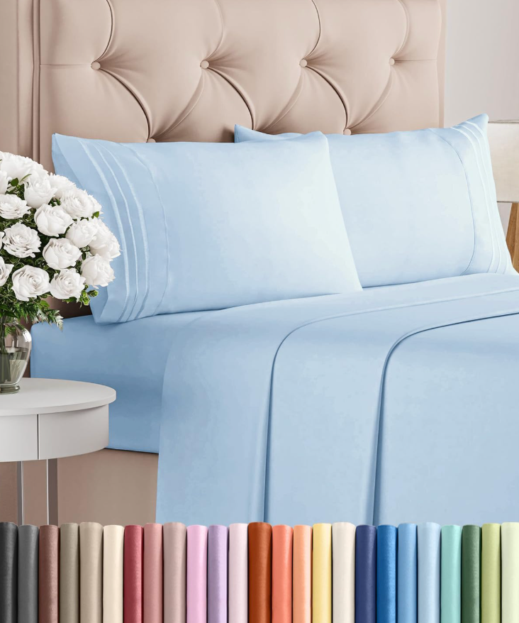 King Size 4 Piece Sheet Set  Comfy Breathable & Cooling Bed Sheets Set  Hotel Luxury Bedding for Women, Men, Kids & Teens  Deep Pockets, EasyFit, Super Soft & Wrinkle Free  OekoTex  Sky Blue