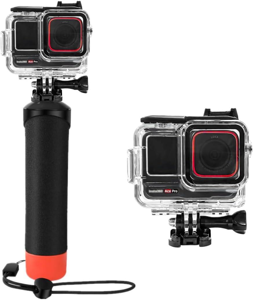 Waterproof Case&Floating Hand Grip Compatible with Insta360 Ace Pro, Protective Underwater Dive Housing Shell with Bracket Accessories