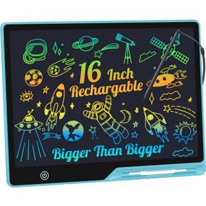 LCD Writing Tablet,16 Inch Colorful Screen Rechargeable Doodle Board Toddler Educational Toys for 3 4 5 6 Years Old Boys Girls Reusable Portable Drawing Tablet Christmas Toys Gifts for Kids (Blue)