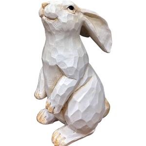 Easter Bunny Decoration, Decorative Farmhouse Modern Standing White Rabbit Bunny Figurine, Home Decor Accents Carved Rustic Distressed Animal Bunny Rabbits Ornaments
