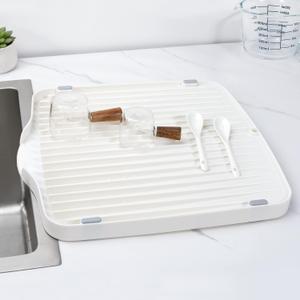 YOHOM Draining Board Tray for Under-Mount Sink Drain Board Plastic Dish Drainer Board for Kitchen Counter Utility Draining Board (White)