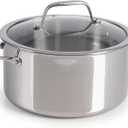 T-Fal Pro Tri-Ply Stainless Steel Large Dutch Oven Pot with Lid, 6 Quart Induction Pot, Oven Safe 500F, Lid 350F, Fast & Even Heat, Professional Quality & Durability, Silver