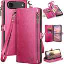 XcaseBar Compatible with iPhone Air 6.5" Wallet case with Zipper Credit Card HolderRFID Blocking,Flip Folio Book PU Leather Phone case Shockproof Cover Women Men for Apple 17 Air case Rose Red