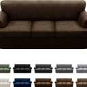 4-Piece T Couch Cover - Leather Look Slipcovers for 3 Cushion Sofa, Washable, Coffee