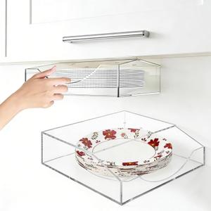 Paper Plate Dispenser, 10 Inch Large Wall Mounted Acrylic Paper Plates Holder Under Cabinet, Easy Access Vertical Plate Organizer for Kitchen Counter, Fits Round and Square Plates