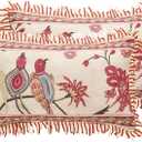 patdrea Designer Throw Pillow Covers 12"x20",Vintage Flowers and Bird Pattern Linen Pillowcases with Tassel Edges Pillows Cover for Couch,Decorative Lumbar Cushion for Living Room Outdoor,Set of 2