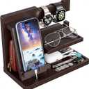 Yirilan Wood Phone Docking Station, Nightstand Organizer for Father Man, Birthday Gifts for Men/Dad/Boyfriend/Grandpa, Anniversary, Christmas, Graduation Travel Idea Gadgets-Brown