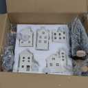 Ceramic Christmas Village Houses 5 Pcs White Houses & 9 Pcs Trees & Fake Snow Farmhouse Christmas Decorations Indoor for Home Table Mantle Fireplace