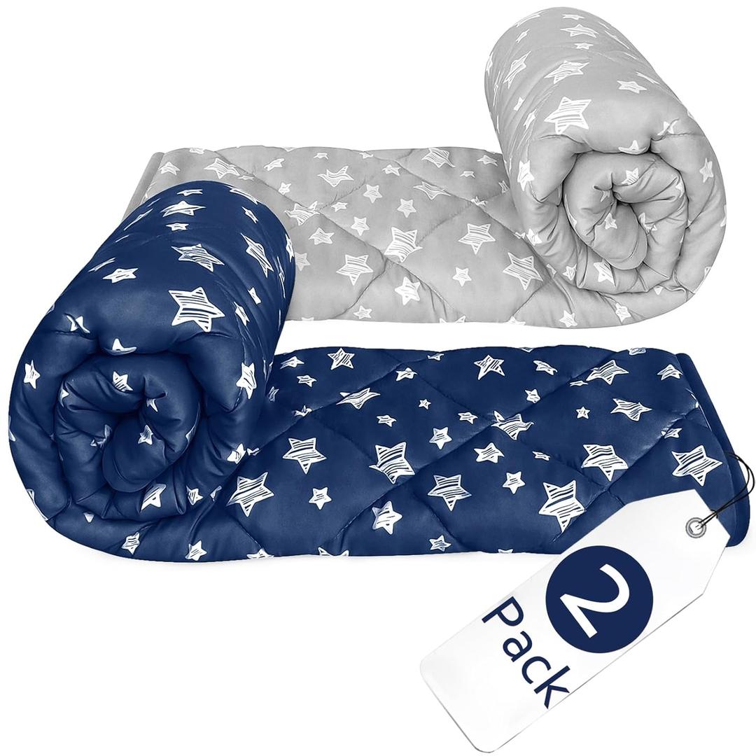 Baby Blanket 2 Pack, Soft Cozy Toddler Comforter Quilted with Grey and Navy Star Print, Ultra Soft and Comfortable Down Alternative Crib Comforter, 39x47 Inches