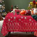 LUSHVIDA Christmas Rectangle Tablecloth  Washable Water Resistance Holiday Microfiber Table Cloth Decorative Table Cover for Banquet Party Kitchen Dining Room, 60 x 84 Inch (Snow-foil Print)