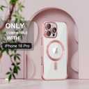 Misea Magnetic for iPhone 16 Pro Case Compatible with MagSafe [Never Yellowing] [Military Grade Drop Protection] Full Camera Lens Protector Plating Soft Clear Phone Case for Women 6.3", Pink