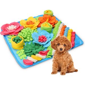 Snuffle Mat for Dogs, Pet Treats Feeding Mat, 15.4 x 15.4 inch for Small & Medium, Felt Wool Dog Feeding Mats for Slow Feed, Relieve Anxiety, with Anti-Slip Botton (Blue)