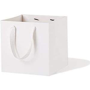 LFCXHTY White Paper Gift Bag Small Square Bottom Kraft Paper Bags with Handles for Wedding Baby Shower Birthday Party (White, 8 x 8 x 8 in, 10 CT)