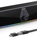 SENZER CS30 Bluetooth Computer Speakers for Desktop, USB Plug & Play PC Speakers with Dynamic LED Light, Stereo Sound Soundbar for Desktop Laptop Monitor (Black, USB-C Adapter Included)