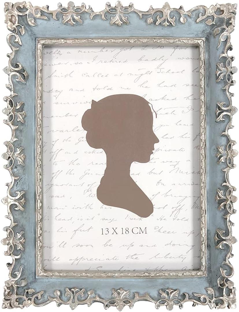 AELS 5x7 Inch Vintage Picture Frame, Elegant Antique Photo Frames with Glass Front, Photo Display, Tabletop Wall Hanging, Gift Ideas, Vine Pattern (Gold & Light Blue)
