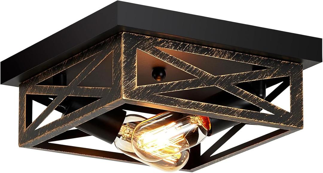 ZHU YAN Hallway Light Fixture,1 Pack Industrial Square Flush Mount Ceiling Light,Farmhouse Fixture for Kitchen,Living Room,Entryway,Bedroom E26 Base