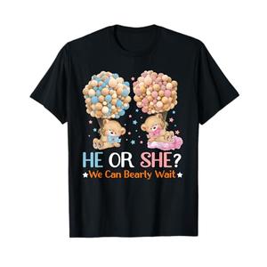 He or She We Can Bearly Wait Bears Balloons Gender Reveal T-Shirt S